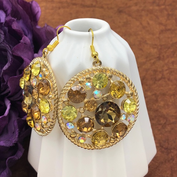 Fashion Jewelry Jewelry - 🌼 Big Bling Rhinestone Disk Gold Tone Earrings